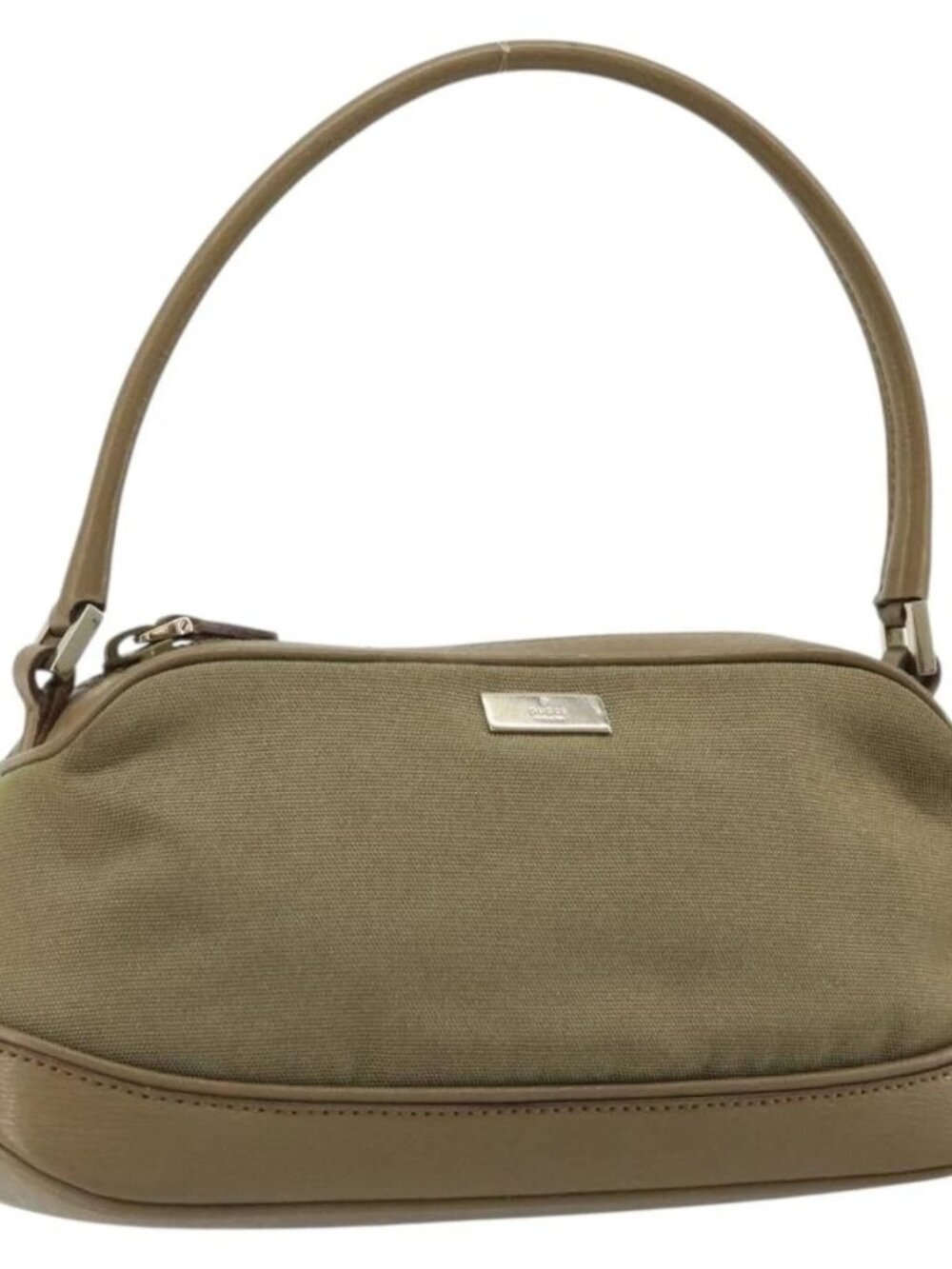 GUCCI Hand Bag Canvas Leather Beige Gold Auth am11836A